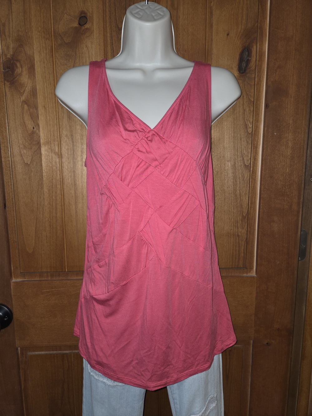 augustβ silk Coral Pink V-Neck Sleeveless Tank with Textured Front